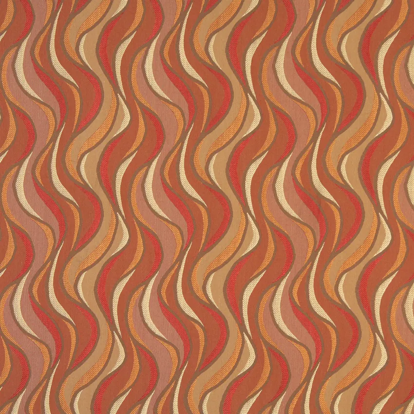 Red Beige and Coral Damask Woven Abstract Flame Upholstery Fabric