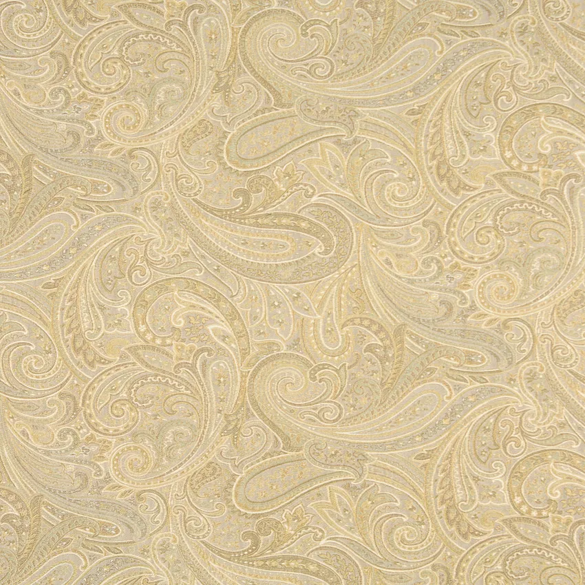 Soft Beige and Gold Abstract Paisley Damask Upholstery Fabric