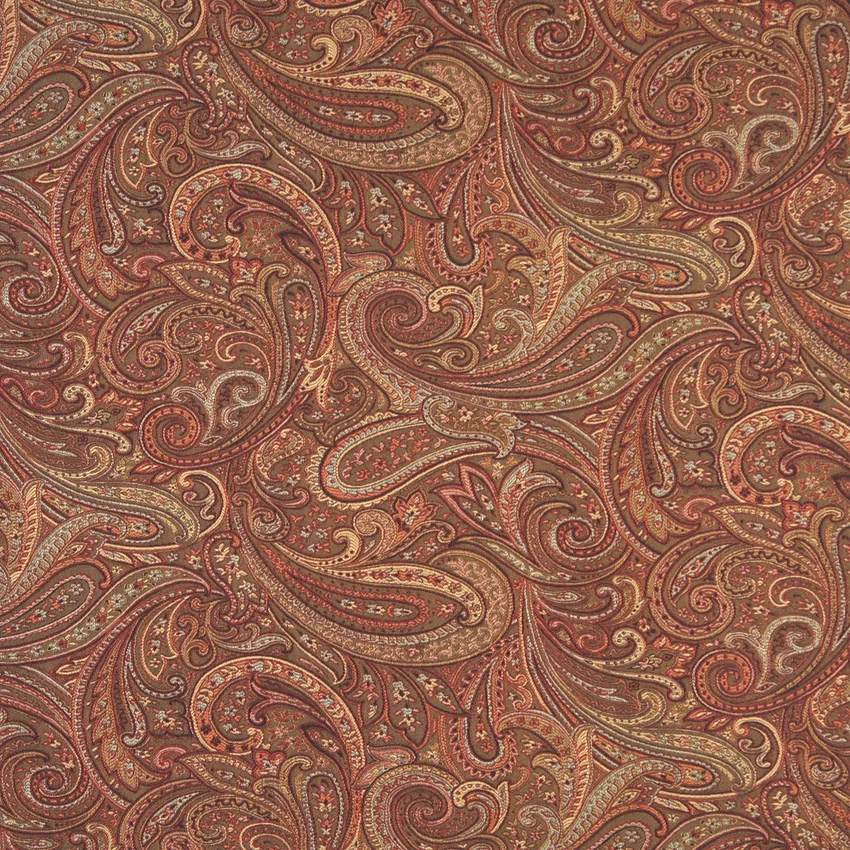 Chocolate Brown and Coral Abstract Paisley Damask Upholstery Fabric