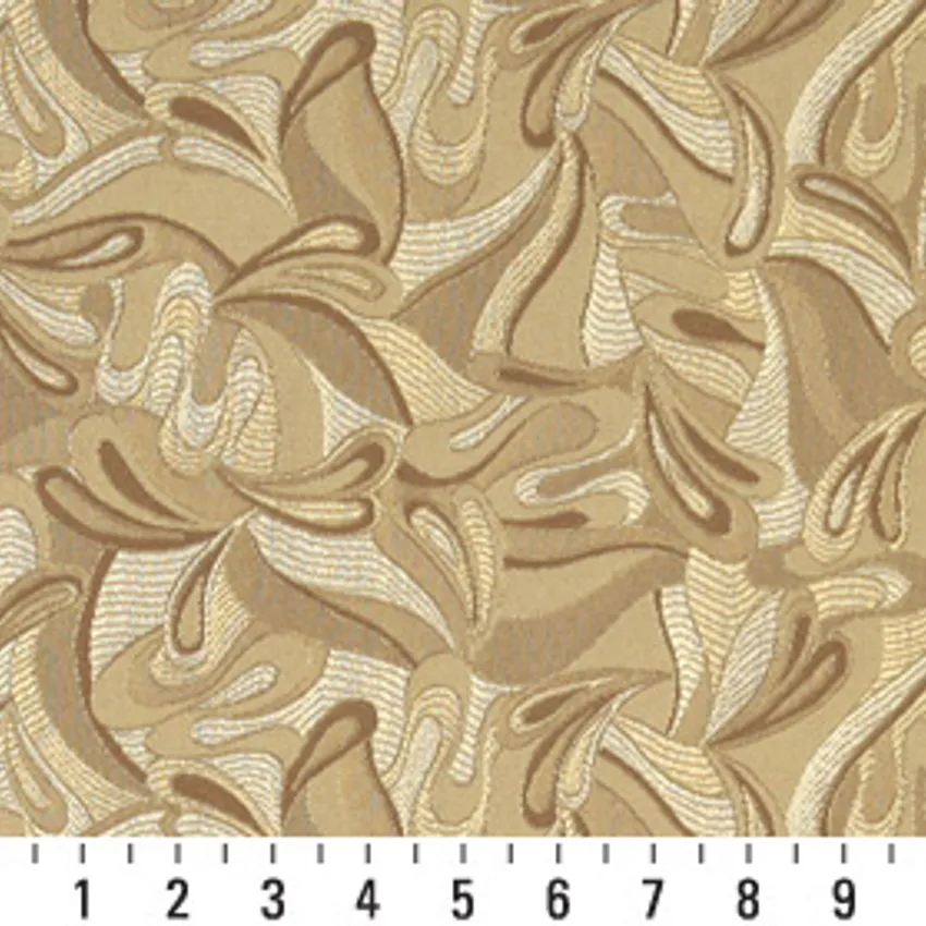 Sand Beige and Gold Abstract Waves Damask Upholstery Fabric — Scale in inches