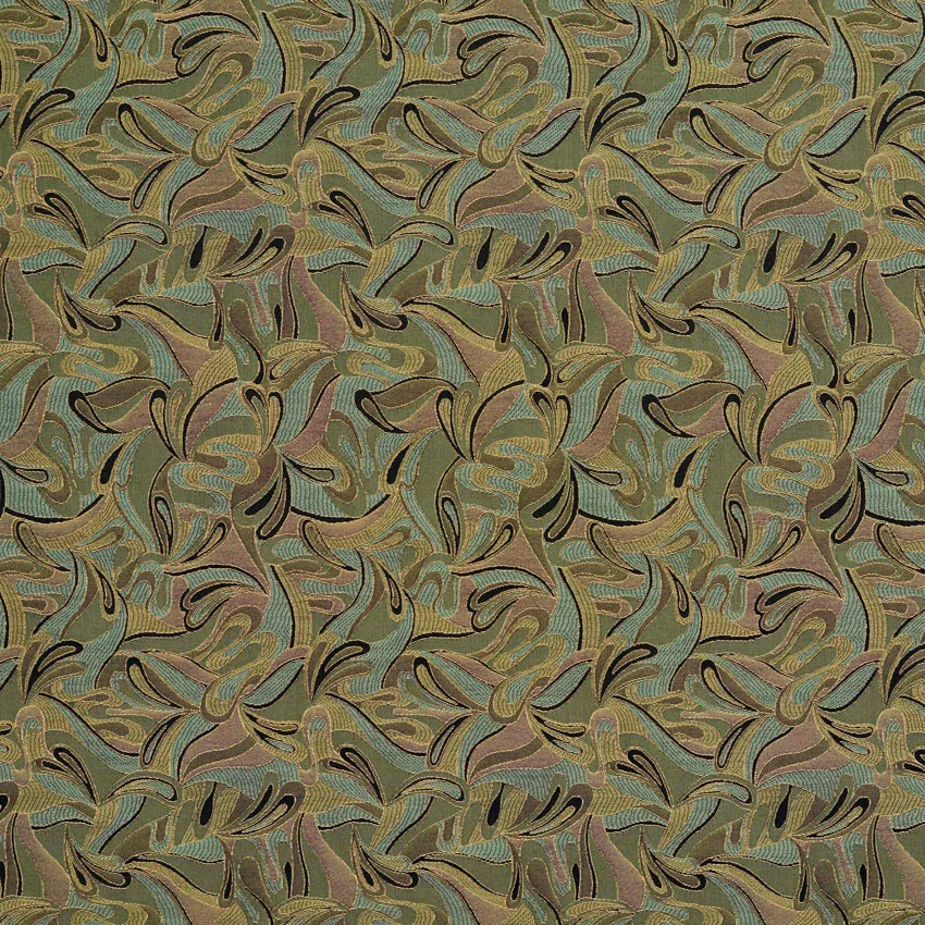 Dark Beige and Black Abstract Waves Damask Upholstery Fabric