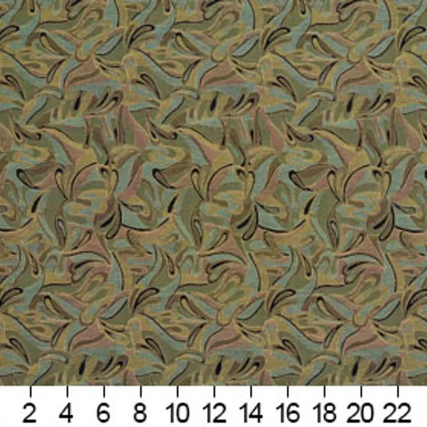 Dark Beige and Black Abstract Waves Damask Upholstery Fabric — Scale in inches