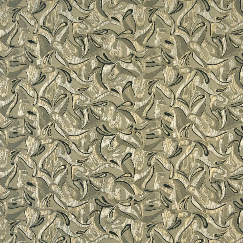 Gold Beige and Black Abstract Waves Damask Upholstery Fabric