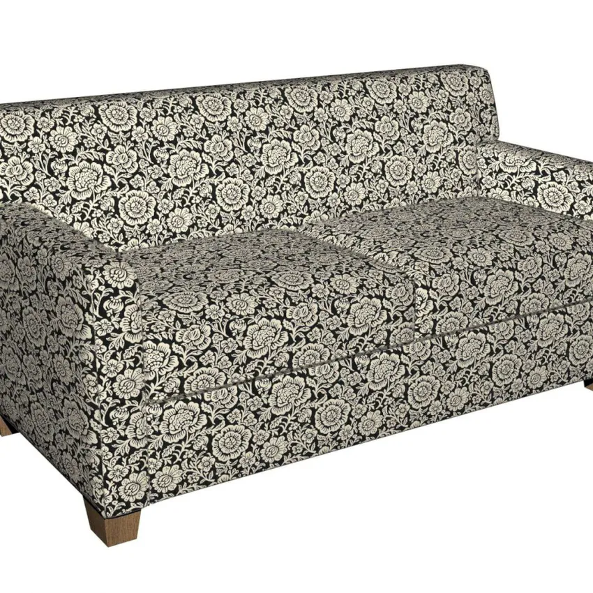 Onyx Black and White Large Artistic Flowers Brocade Upholstery Fabric — Fabric on furniture