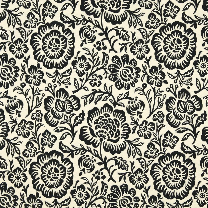 Onyx Black and White Large Artistic Flowers Brocade Upholstery Fabric