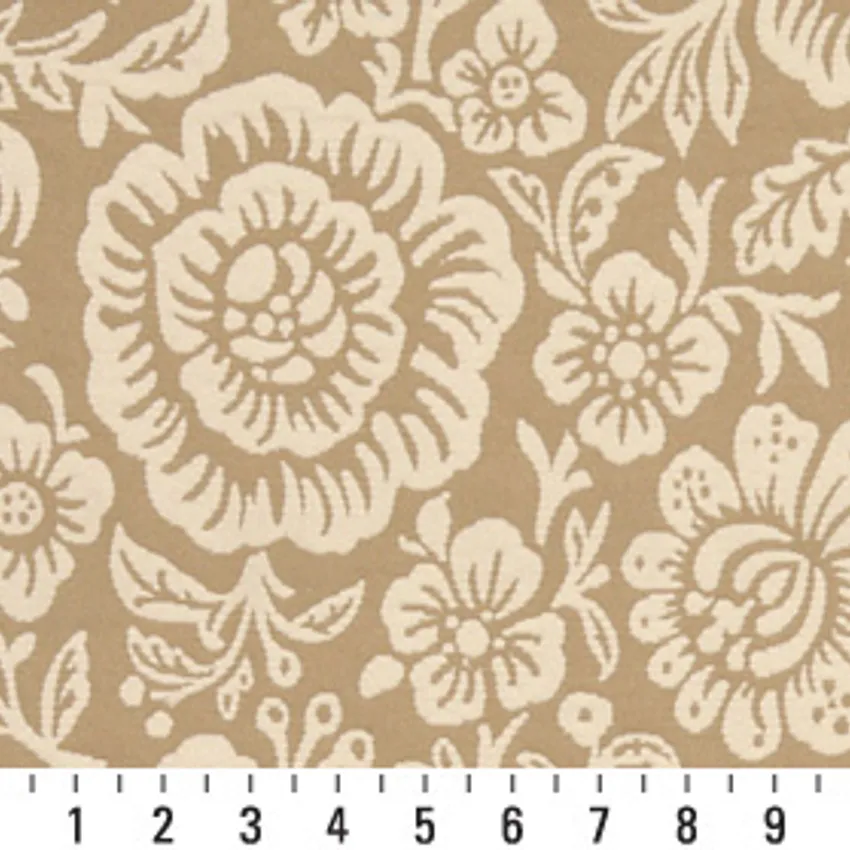 Beige and White Contemporary Brocade Upholstery Fabric by the Yard — Scale in inches