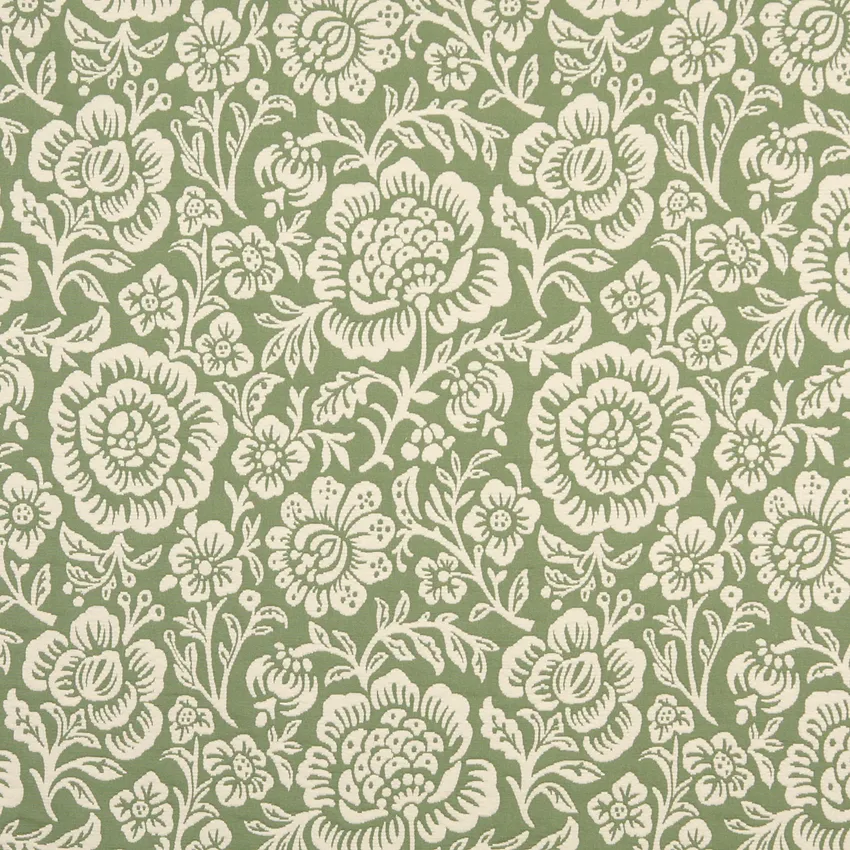 Dark Green and White Contemporary Brocade Upholstery Fabric by the Yard