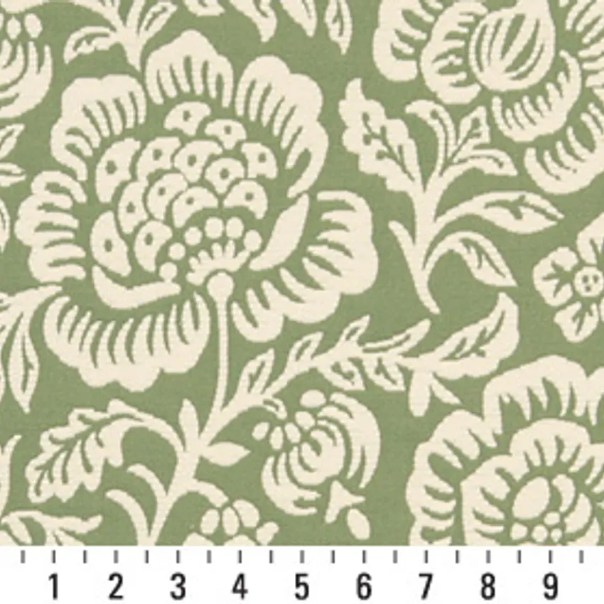 Dark Green and White Contemporary Brocade Upholstery Fabric by the Yard — Scale in inches