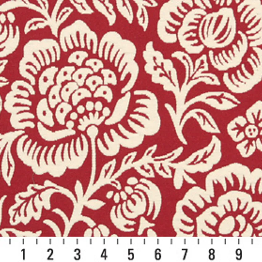 Burgundy and White Contemporary Brocade Upholstery Fabric by the Yard — Scale in inches