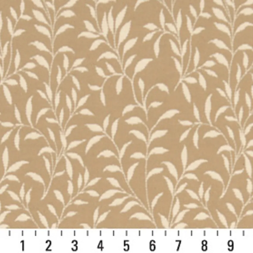 Beige Foliage Brocade Upholstery Fabric by the Yard — Scale in inches