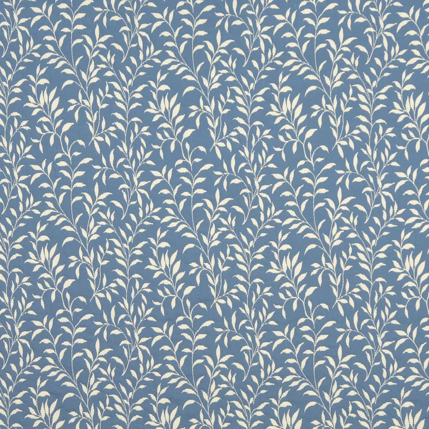 Light Blue and White Foliage Brocade Upholstery Fabric by the Yard