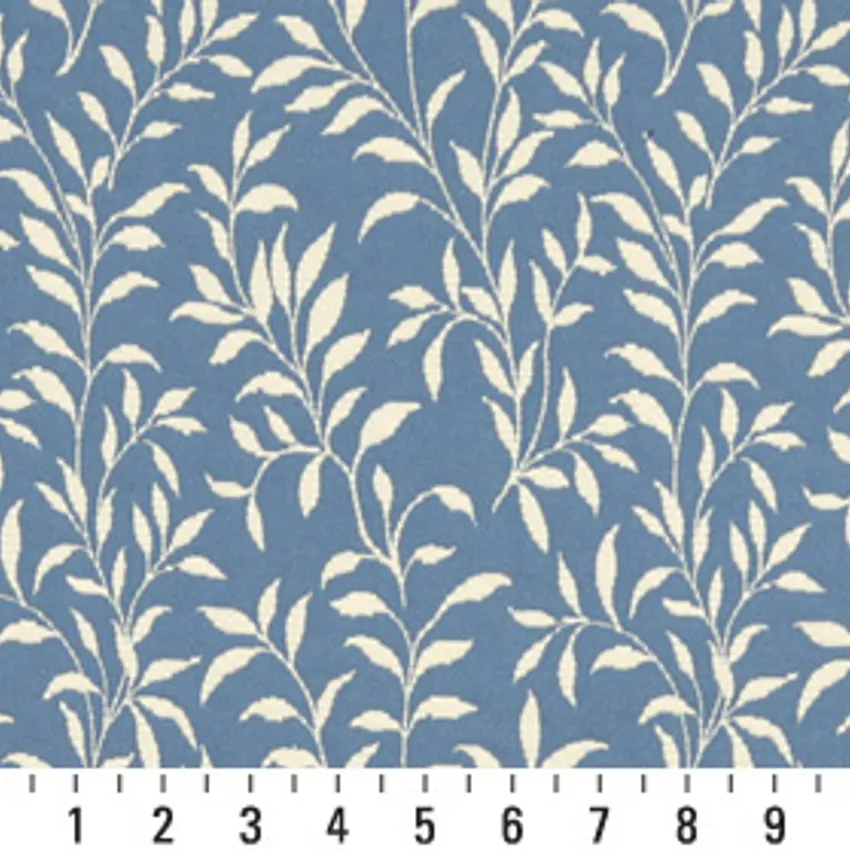 Light Blue and White Foliage Brocade Upholstery Fabric by the Yard — Scale in inches