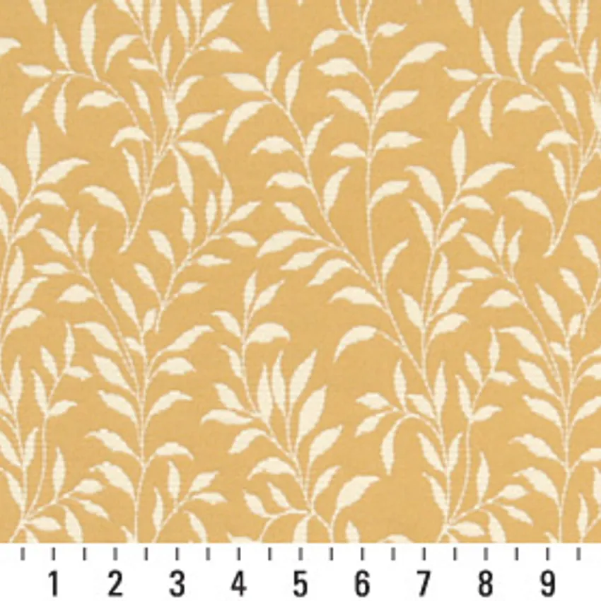 Gold and White Foliage Brocade Upholstery Fabric by the Yard — Scale in inches