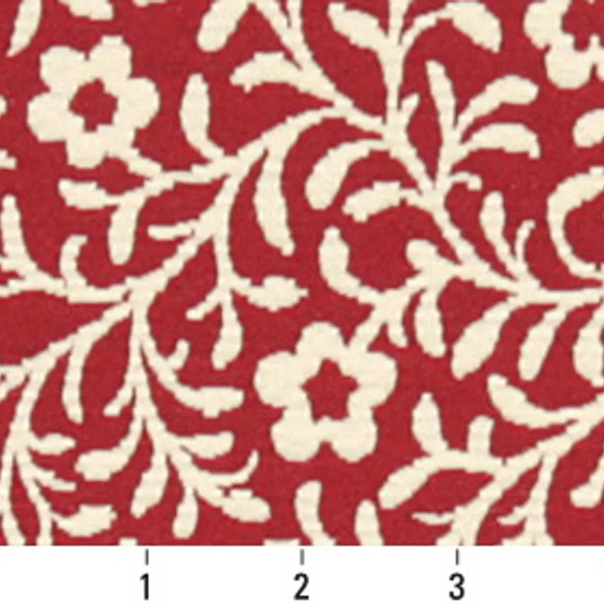 Burgundy and White Country Brocade Upholstery Fabric by the Yard — Scale in inches