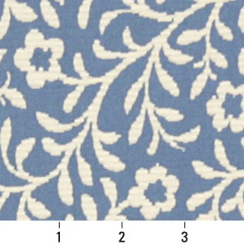 Light Blue and White Country Brocade Upholstery Fabric by the Yard — Scale in inches
