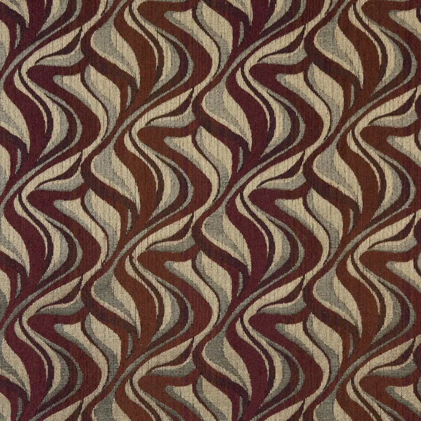 Chocolate Brown and Burgundy Swirl Wave Abstract Chenille Upholstery Fabric