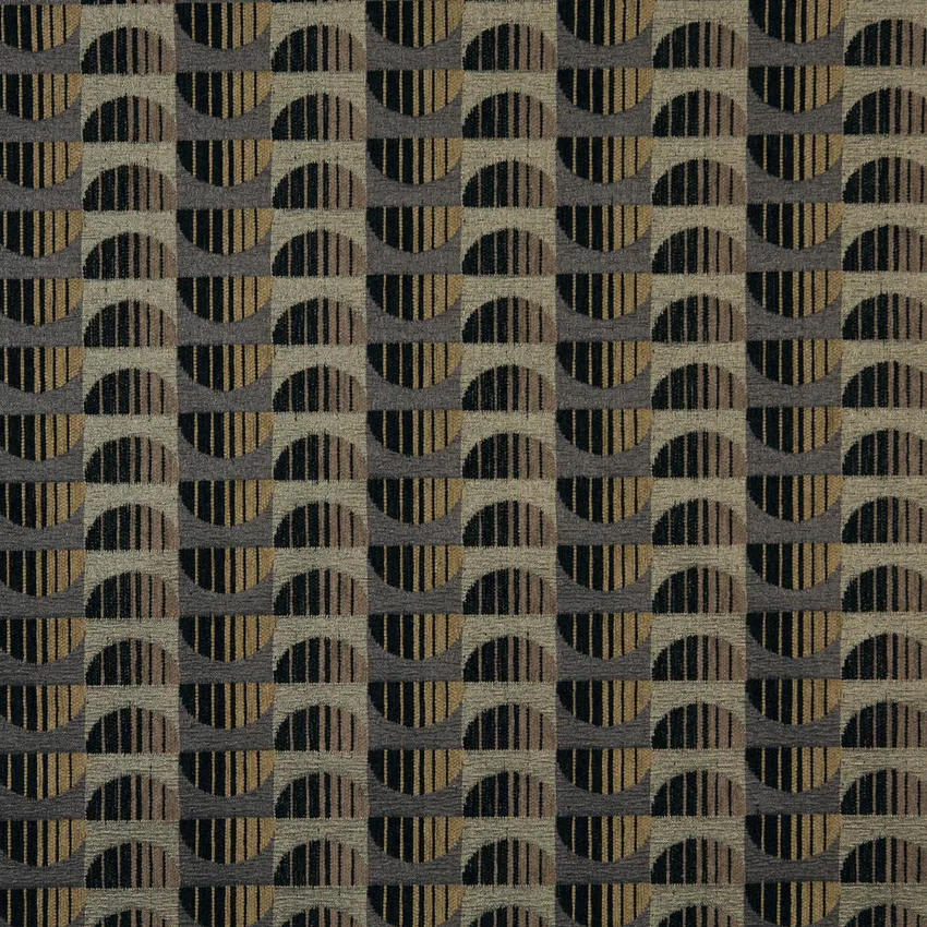 Topaz Beige and Black Half Circle Stripe Abstract Chenille Upholstery Fabric