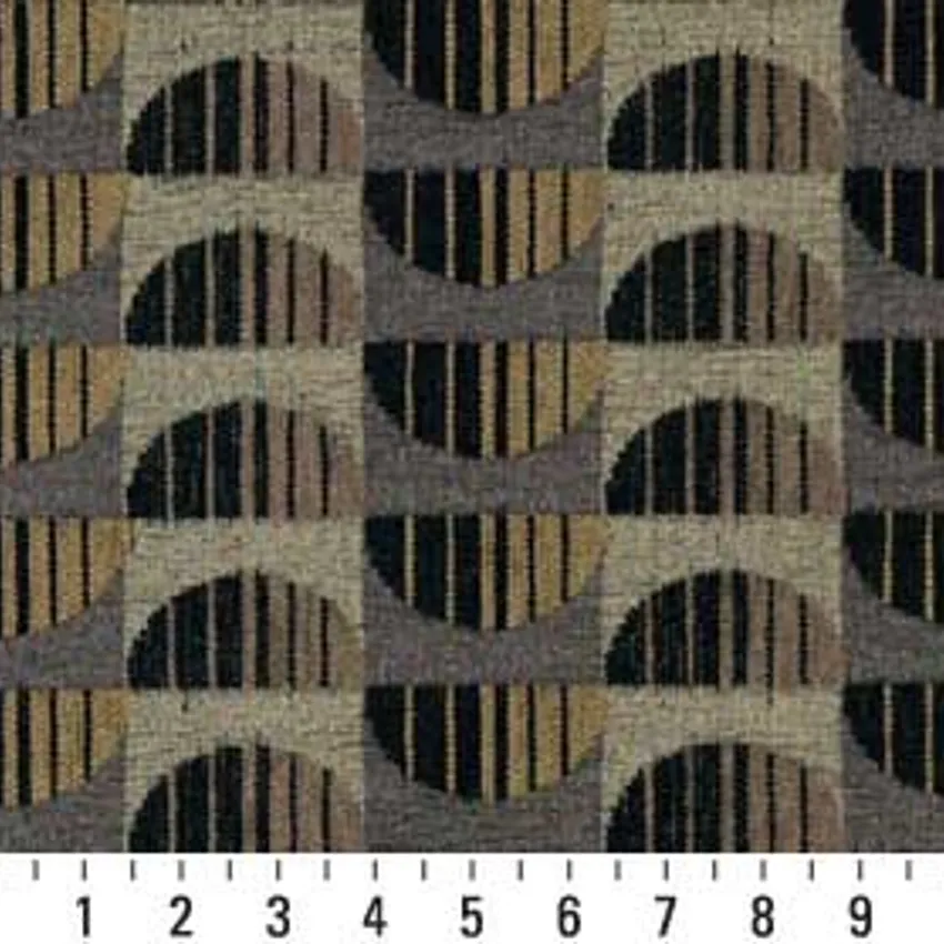 Topaz Beige and Black Half Circle Stripe Abstract Chenille Upholstery Fabric — Scale in inches