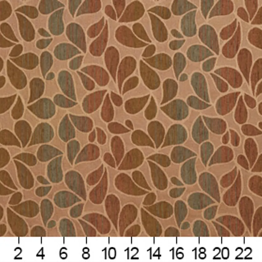 Beige and Brown Leaf Silhouette Stripe Abstract Chenille Upholstery Fabric — Scale in inches