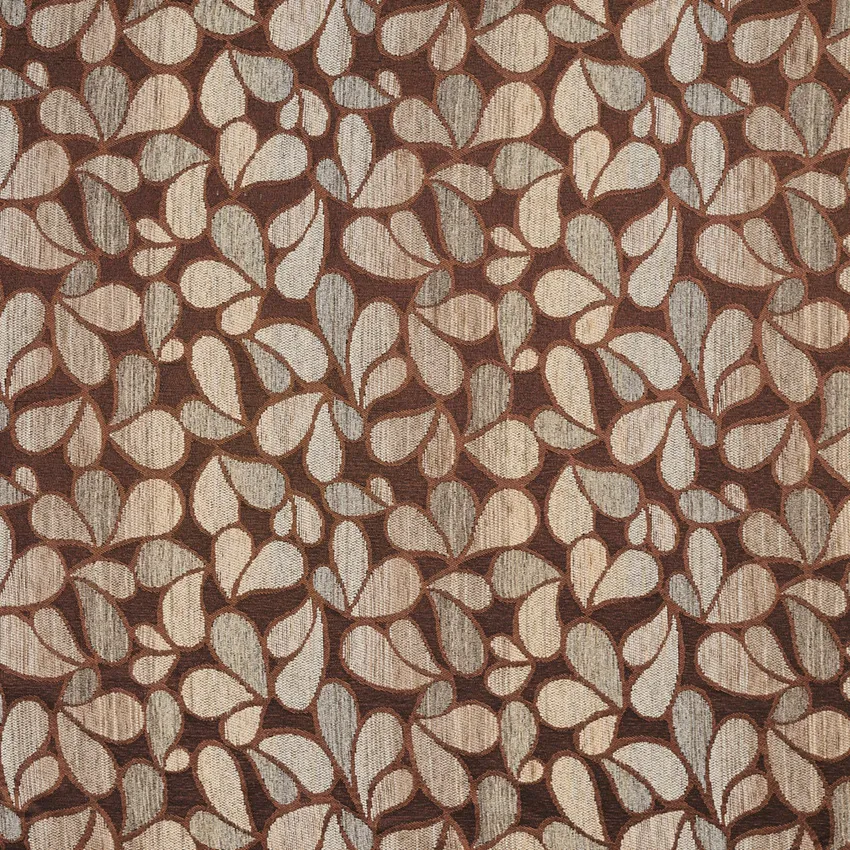 Chocolate Brown and Gray Leaf Silhouette Stripe Abstract Chenille Upholstery Fabric