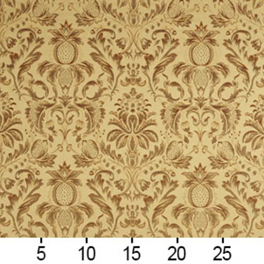Basil Beige and Burgundy Heirloom Damask Upholstery Fabric — Scale in inches