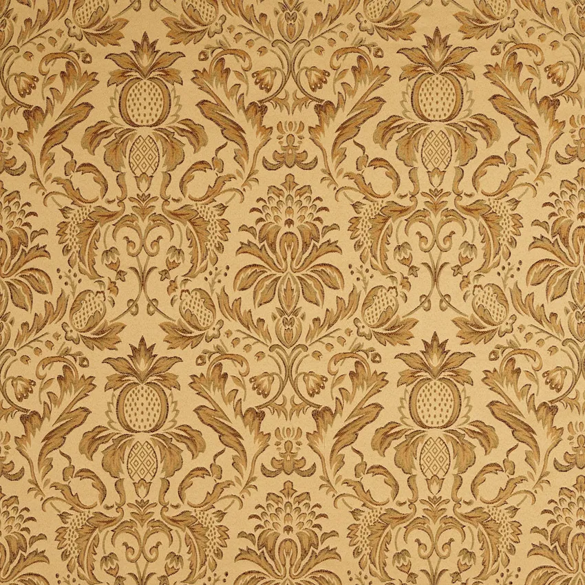 Gold and Light Green Heirloom Damask Upholstery Fabric