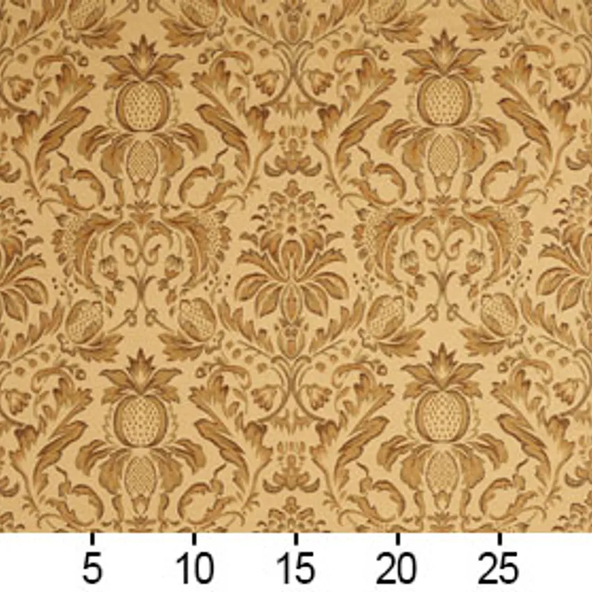 Gold and Light Green Heirloom Damask Upholstery Fabric — Scale in inches
