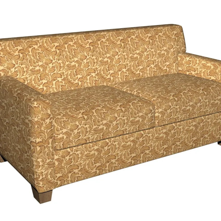 Gold and Light Burgundy Classic Acanthus Foliage Damask Upholstery Fabric — Fabric on furniture
