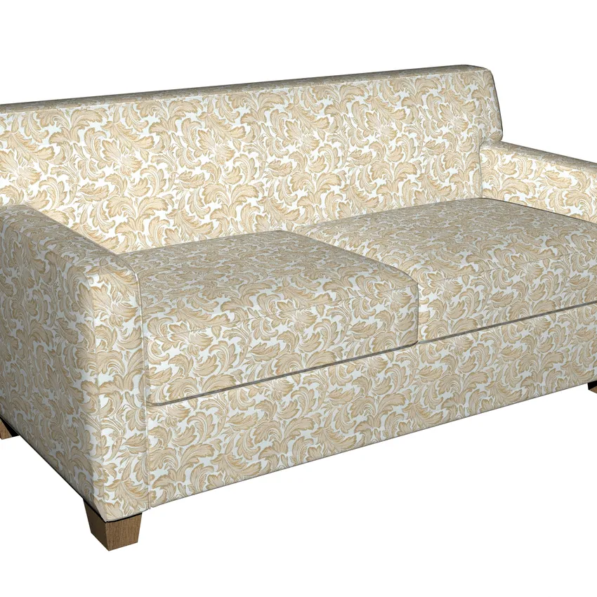 Powder Gold and Light Blue Classic Acanthus Foliage Damask Upholstery Fabric — Fabric on furniture