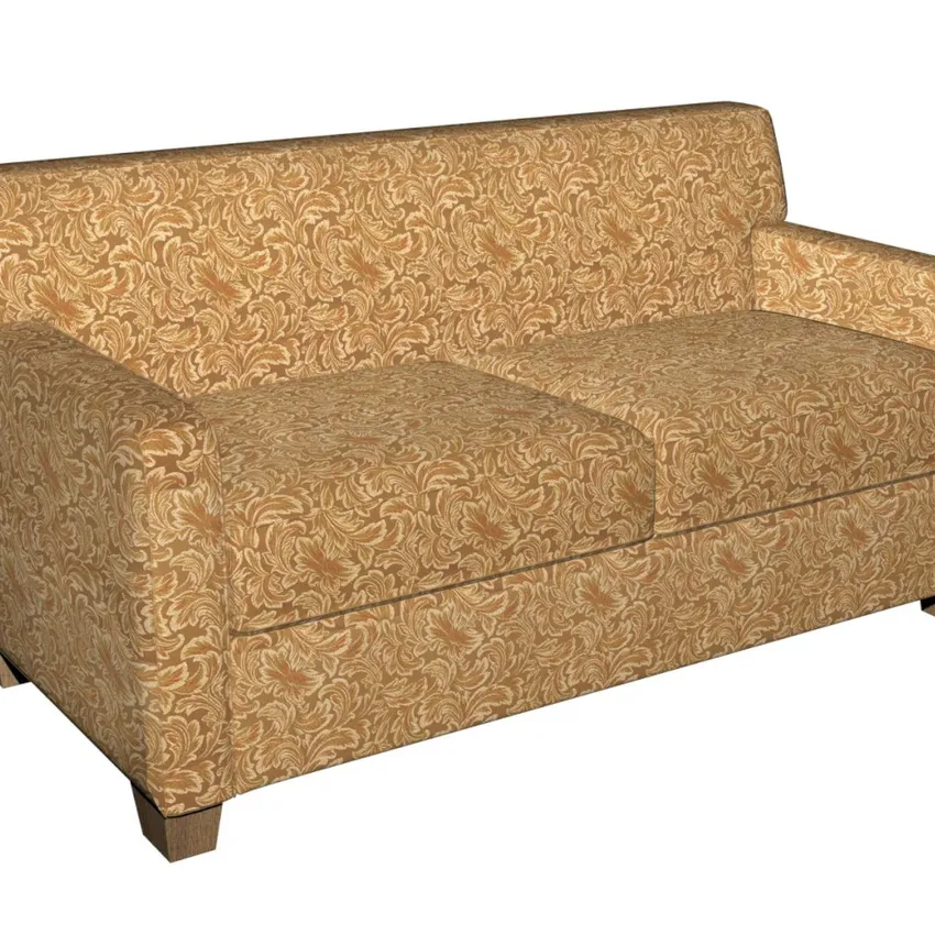 Pecan Beige and Brown Classic Acanthus Foliage Damask Upholstery Fabric — Fabric on furniture