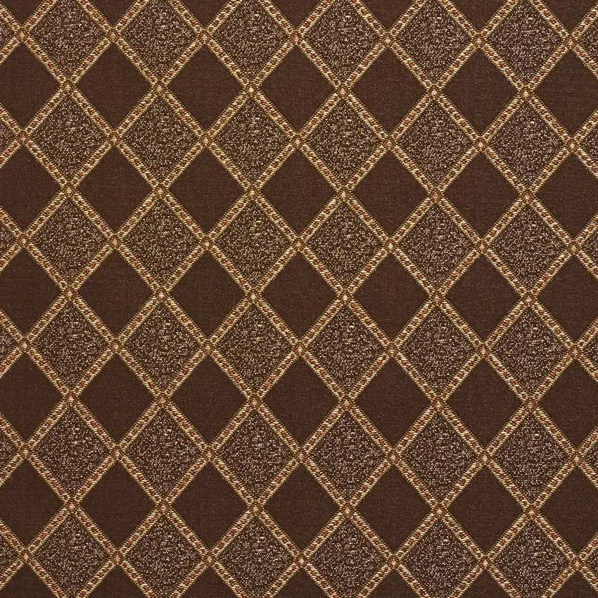 Golden Beige and Dark Brown Diamond Geometric Damask Upholstery Fabric