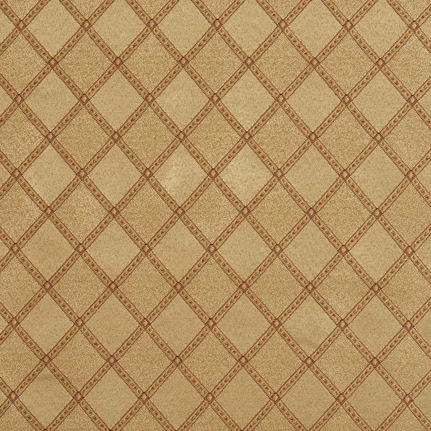 Basil Beige and Gold Diamond Geometric Damask Upholstery Fabric