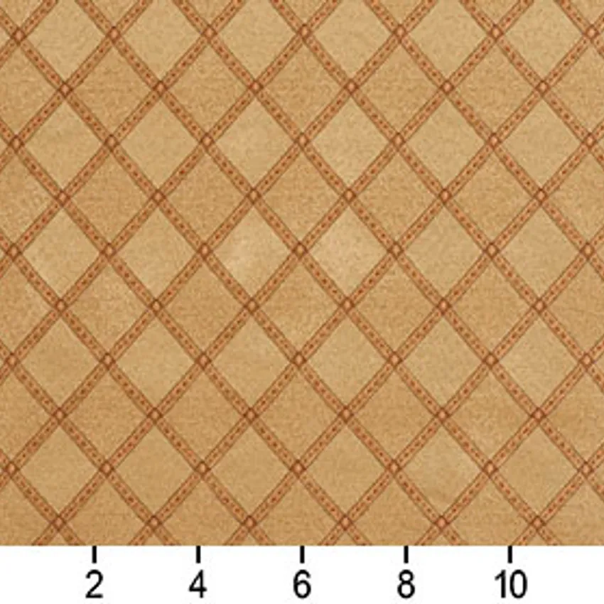 Basil Beige and Gold Diamond Geometric Damask Upholstery Fabric — Scale in inches