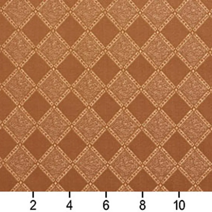 Pecan Brown and Beige Diamond Geometric Damask Upholstery Fabric — Scale in inches