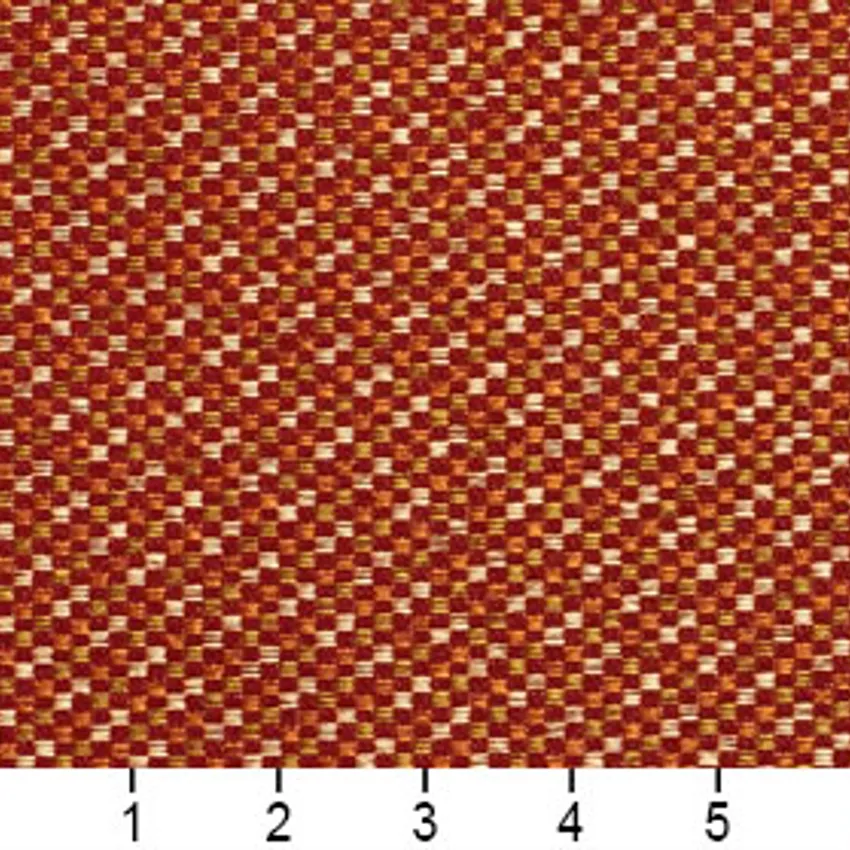 Wine Coral and Beige Contemporary Damask Tweed Upholstery Fabric — Scale in inches