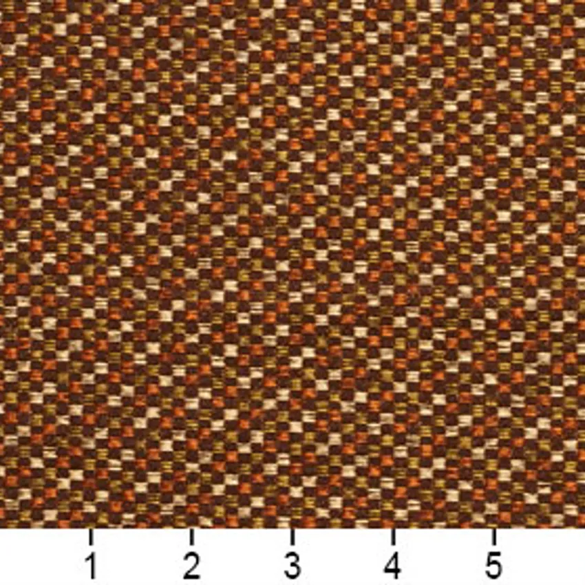 Coral and Brown Beige Contemporary Damask Tweed Upholstery Fabric — Scale in inches
