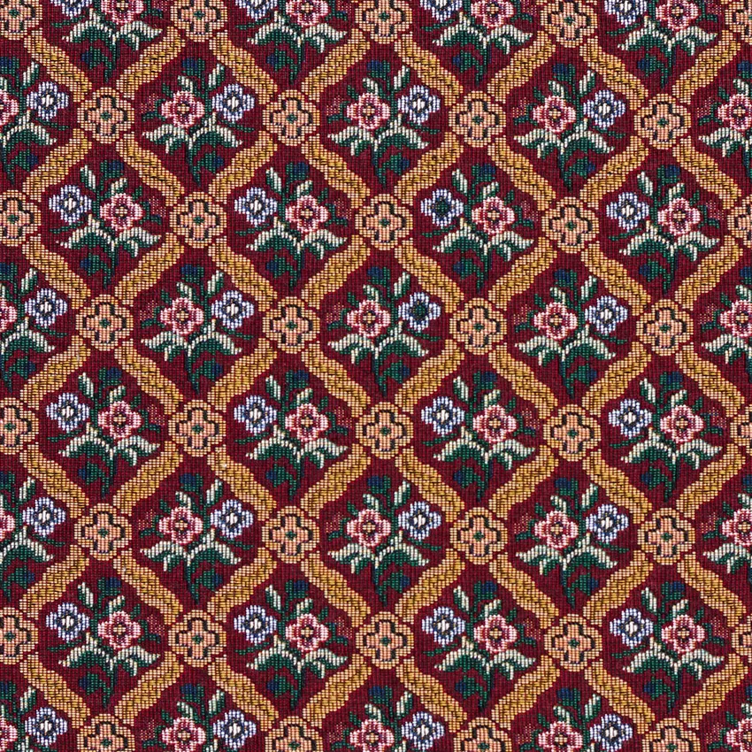 Burgundy and Coral Gold Floral Diamond Accent Tapestry Upholstery Fabric