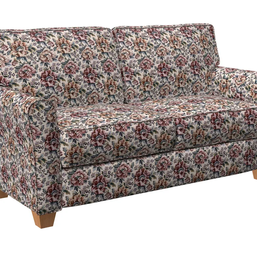 Cream Beige and Burgundy Floral Rose Tapestry Upholstery Fabric — Fabric on furniture