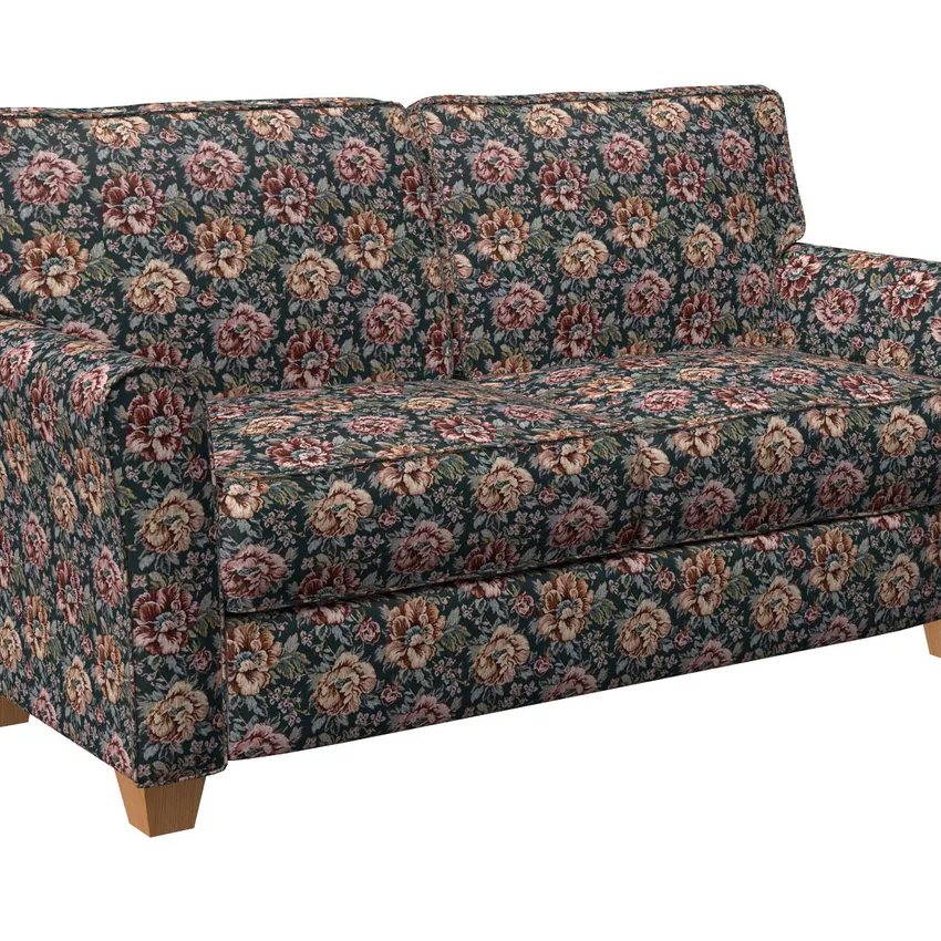 Jade Beige and Blue Rose Floral Tapestry Upholstery Fabric — Fabric on furniture