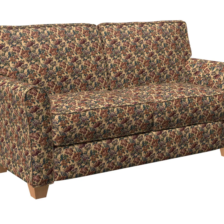 Burgundy Golden and Coral Vintage Floral Tapestry Upholstery Fabric — Fabric on furniture