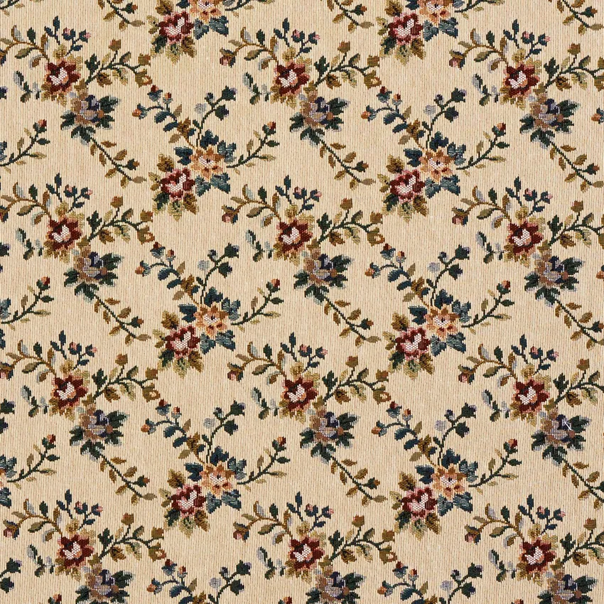 Blue Aqua and Red Floral Foliage Vines  Upholstery Fabric