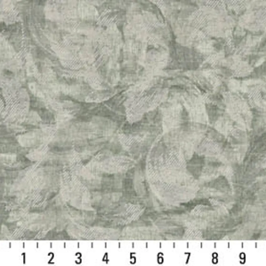 Parsley Light Green Woven Accent Strokes Foliage Damask Upholstery Fabric — Scale in inches
