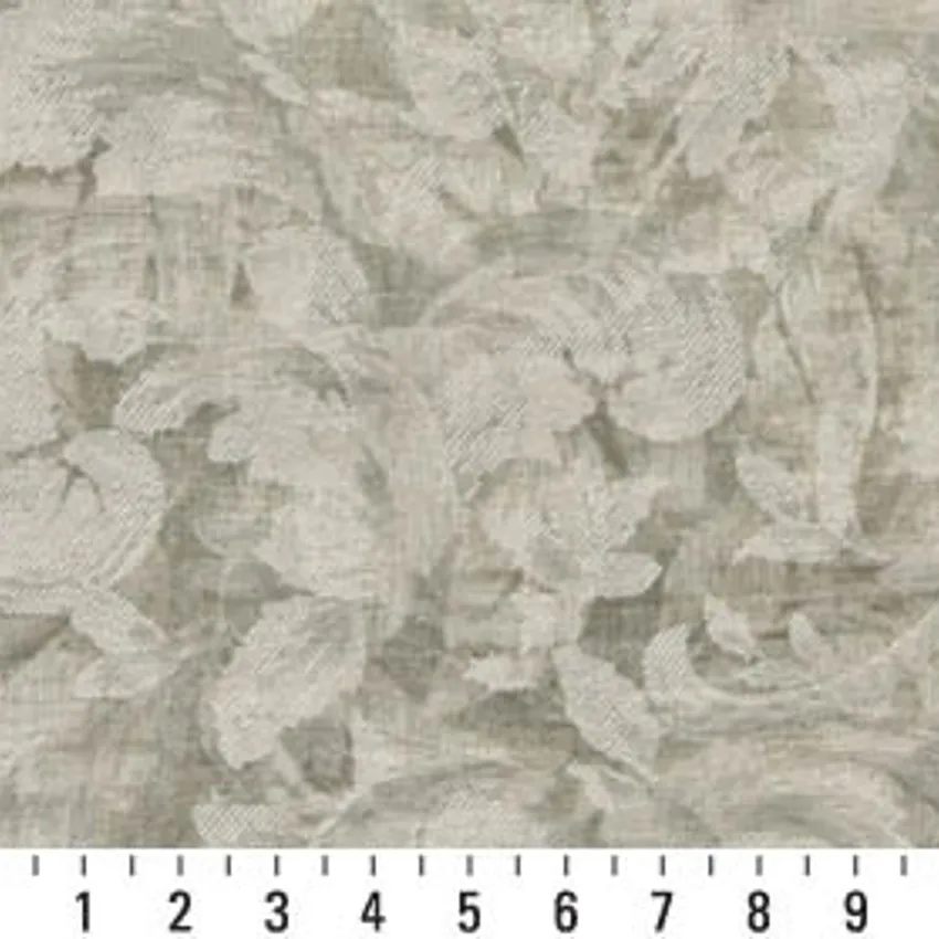 Sage Light Green Woven Accent Strokes Foliage Damask Upholstery Fabric — Scale in inches