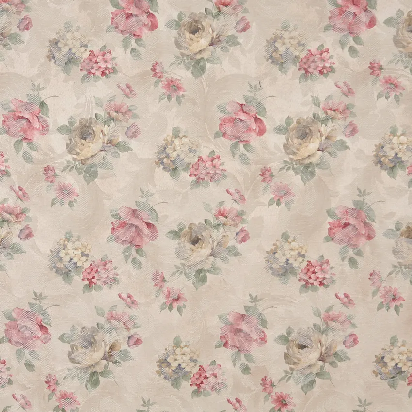 Praline Beige and Salmon Rose Bouquet Floral Woven Accent Damask Upholstery Fabric