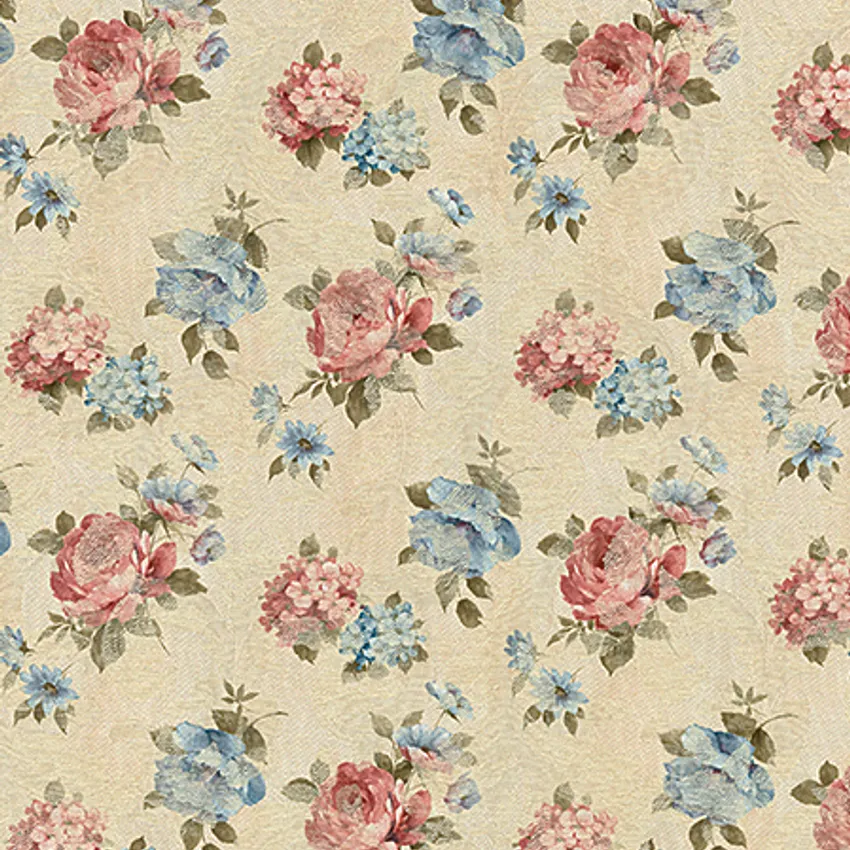 Rose Coral and Bisque Green Rose Bouquet Floral Woven Accent Damask