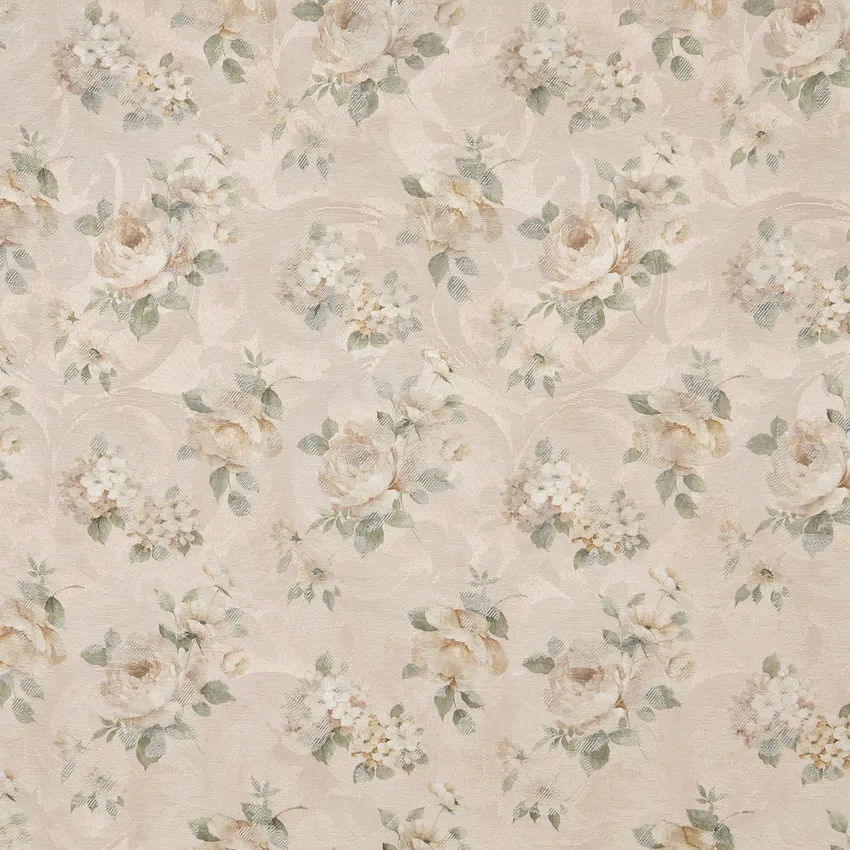 Thyme Gold and Light Green Rose Bouquet Floral Woven Accent Damask Upholstery Fabric