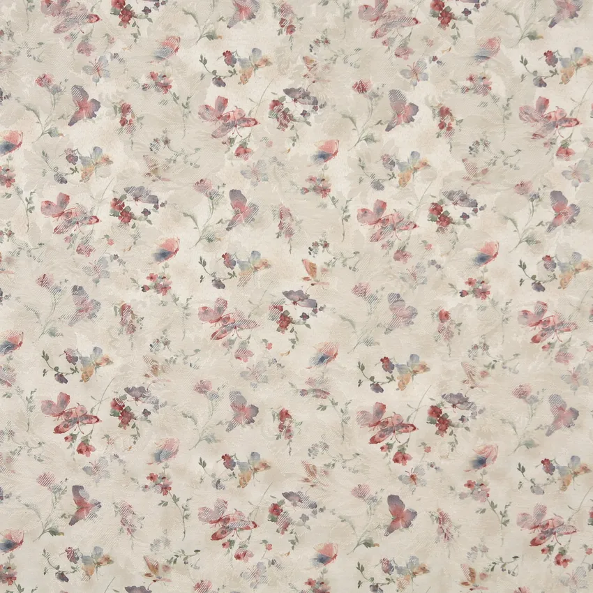 Bronze Gold and Pink Watercolor Butterfly Woven Floral Damask Upholstery Fabric