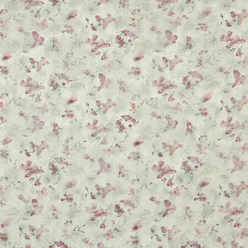 Mint Coral and Light Green Watercolor Butterfly Woven Floral Damask Upholstery Fabric