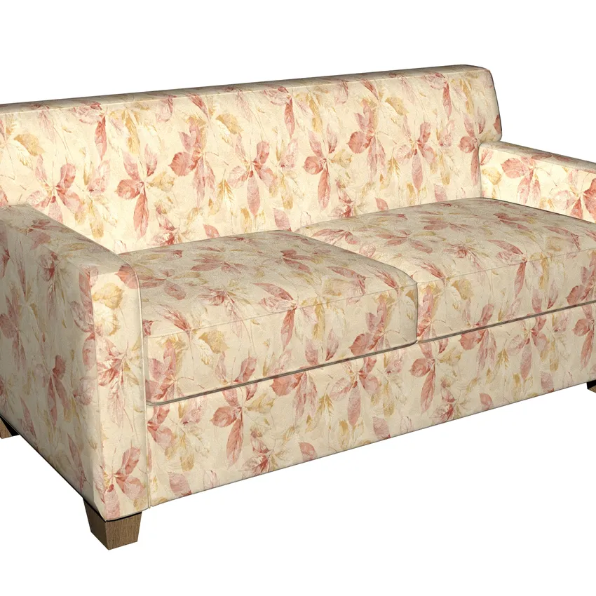Coral Red and Gold Tan Large Woven Accent Foliage Damask Upholstery Fabric — Fabric on furniture