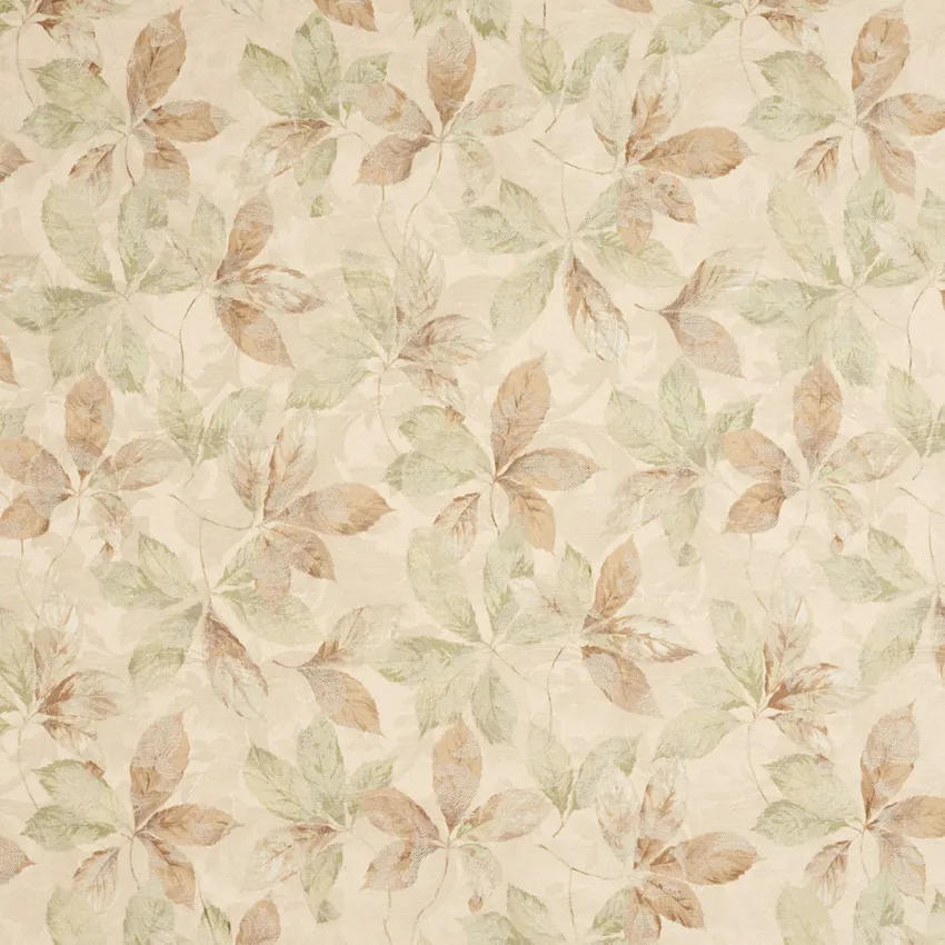 Cream Beige and Light Green Large Woven Accent Foliage Damask Upholstery Fabric